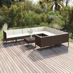 vidaXL Salon de jardin 11 Pièces avec coussins Résine tressée Marron
