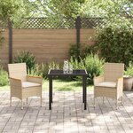 vidaXL Ensemble de salle à manger pour jardin 3 Pièces Beige Poly rotin