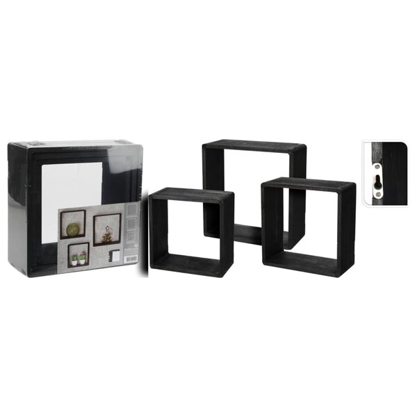 H&S Collection Ensemble d'étagères en bois 3 Pièces 28 5x28 5x12 cm noir