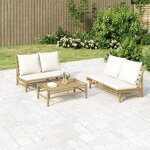 vidaXL Salon de jardin 2 Pièces avec coussins blanc crème bambou