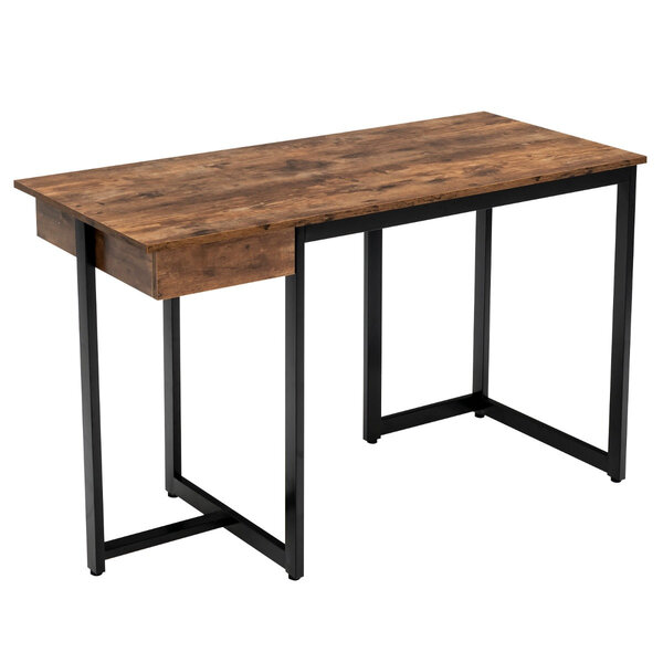 Bureau d'ordinateur 120cm tiroir cadre en métal repose-pieds réglables bureau moderne station de travail pour ordinateur portable café 20_0004829