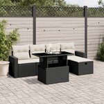 vidaXL Salon de jardin 6 Pièces avec coussins noir résine tressée