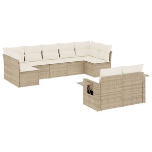 vidaXL Salon de jardin avec coussins 9 Pièces beige résine tressée