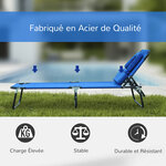 Transat de jardin chaise longue pliante bain de soleil pour lecture bleu