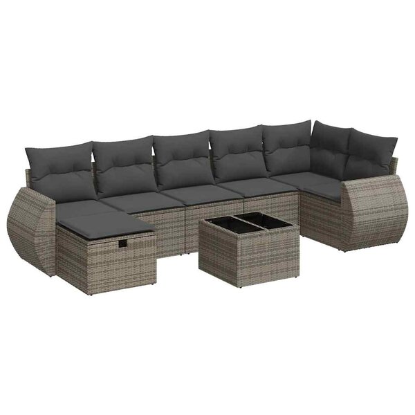 vidaXL Salon de jardin 8 Pièces avec coussins gris résine tressée
