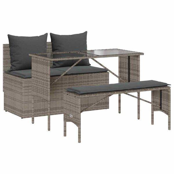 vidaXL Ensemble à manger de jardin 3 Pièces coussins gris résine tressée