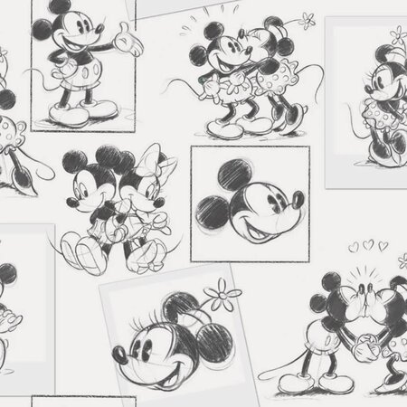 Kids at Home Papier peint Mickey and Minnie Croquis noir et blanc