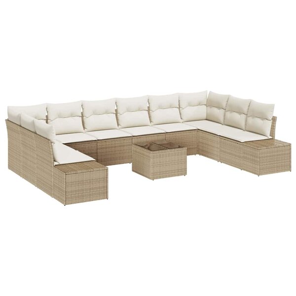 vidaXL Ensemble de jardin 11 pièces avec coussins en poly rotin brun