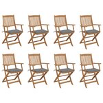 vidaXL Chaises pliables d'extérieur et coussins lot de 8 Bois d'acacia