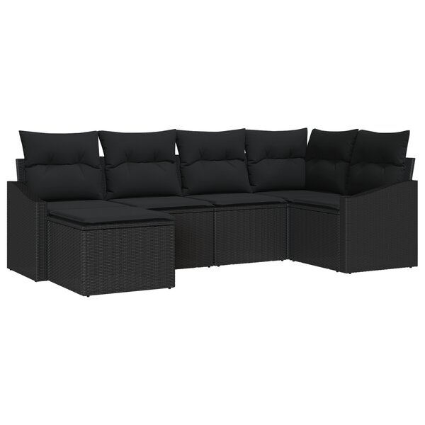 vidaXL Ensemble de salle à manger de jardin de 6 pièces avec coussins Noir Poly Rattan
