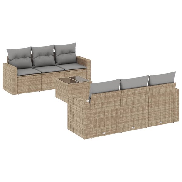 vidaXL Salon de jardin avec coussins 7 Pièces beige résine tressée