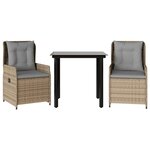 vidaXL Ensemble à manger de jardin et coussins 3 Pièces Beige poly rotin
