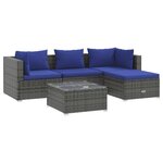 vidaXL Salon de jardin 5 Pièces avec coussins résine tressée gris
