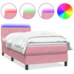 vidaXL Sommier à lattes de lit avec matelas et LED rose 90x210 cm velours