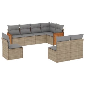 vidaXL Salon de jardin avec coussins 8 Pièces beige résine tressée