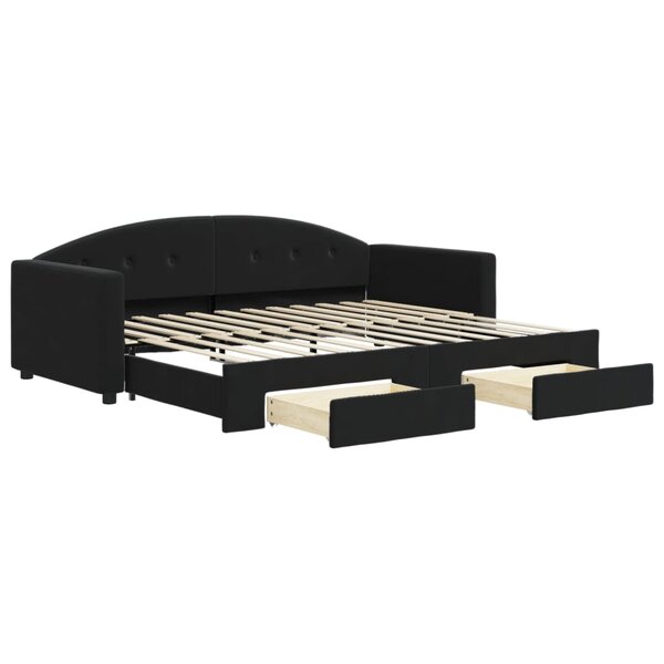 vidaXL Lit de jour avec gigogne et tiroirs sans matelas noir 90x200 cm