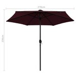 vidaXL Parasol de jardin lumières LED et mât aluminium rouge bordeaux