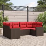 vidaXL Salon de jardin 6 Pièces avec coussins marron résine tressée
