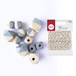 Perles en bois diamant gris + Ficelle dorée & blanche 15 m