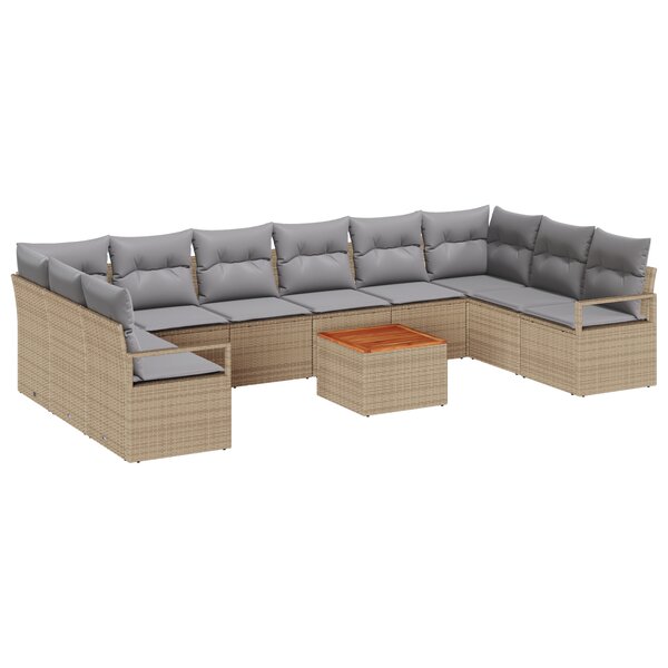 vidaXL Ensemble de salon de jardin 11 pièces avec coussins beiges en poly rattan