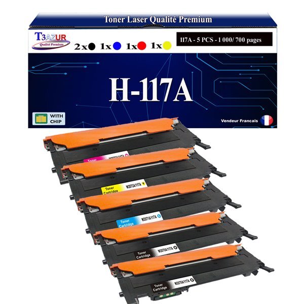 Lot de 5 Toners Laser compatibles avec HP Color Laser 150a  150nw  178nw  178nwg  179fnw  179f remplace HP 117A - (Noir+Couleur)