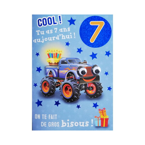 Carte de voeux enfant - anniversaire - 7 ans garçon
