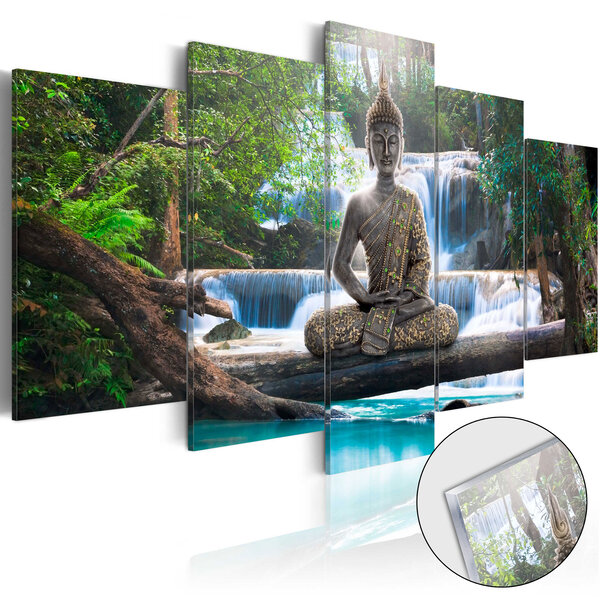 Tableau sur verre acrylique - buddha and waterfall [glass] l x h en cm 100x50