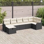 vidaXL Ensemble de canapé de jardin avec coussin 7 Pièces Noir Poly rotin