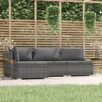 vidaXL Salon de jardin 4 Pièces avec coussins Gris Résine tressée