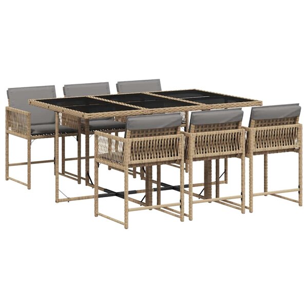 vidaXL Ensemble à manger de jardin coussins 7 Pièces mélange beige rotin