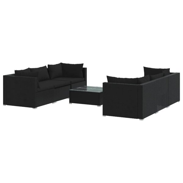 vidaXL Salon de jardin 7 Pièces avec coussins Résine tressée Noir