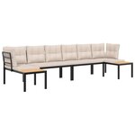 vidaXL Salon de jardin avec coussins 4 Pièces noir acier enduit de poudre