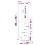 vidaXL Buffet haut Sonoma gris 34 5x34x180 cm Bois d'ingénierie