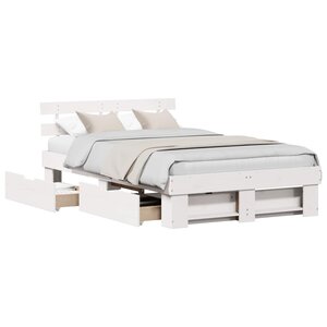 vidaXL Cadre de lit avec tête de lit Blanc 135 x 190 cm Pin massif