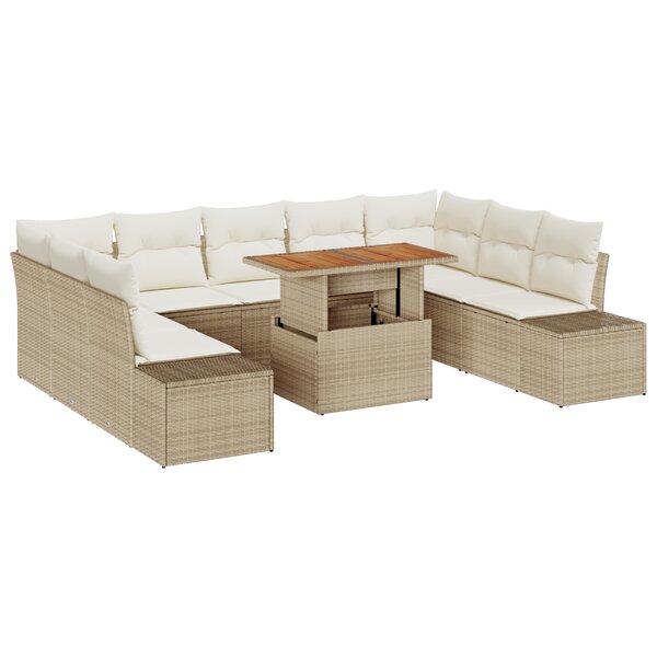 vidaXL Ensemble de canapé de jardin 10 pièces avec coussins Beige Rotin Synthétique