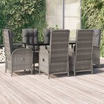 vidaXL Ensemble à manger jardin et coussins 7 Pièces Noir et gris Rotin