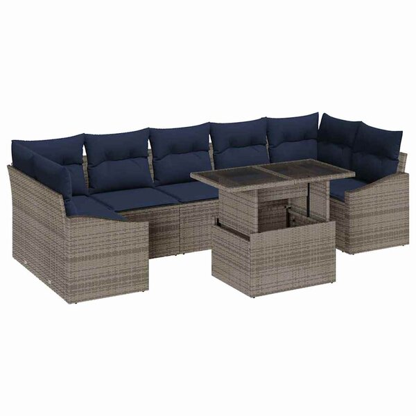 vidaXL Ensemble de canapé de jardin 8 Pièces Gris Poly rotin
