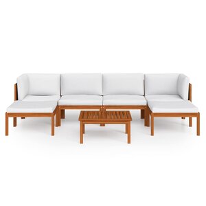 Salon de jardin meuble d'extérieur ensemble de mobilier 7 pièces avec coussins crème bois d'acacia solide 02_0017170