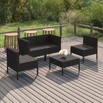 vidaXL Salon de jardin 5 Pièces avec coussins Résine tressée Noir