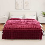 vidaXL Couverture en Fourrure de Lapin Synthétique Rouge Bordeaux