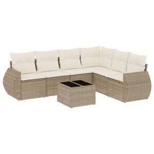 vidaXL Salon de jardin avec coussins 7 Pièces beige résine tressée