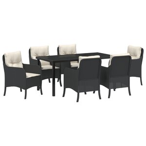 vidaXL Set de salle à manger de jardin de 7 pièces avec coussins en poly rattan noir