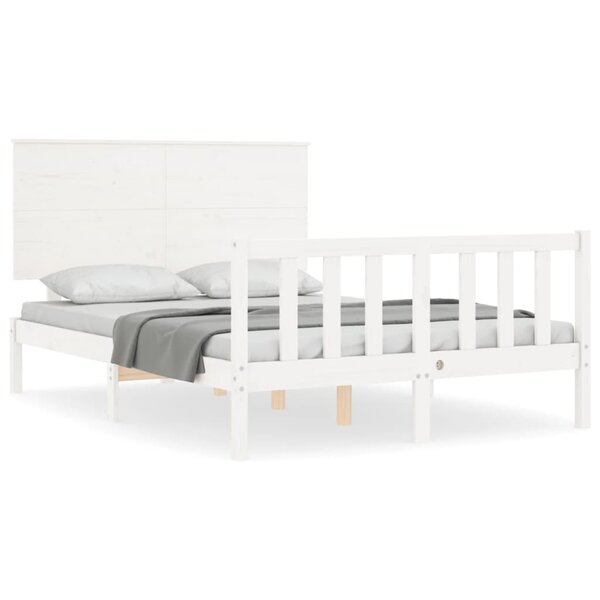 vidaXL Cadre de lit avec tête de lit blanc double bois massif