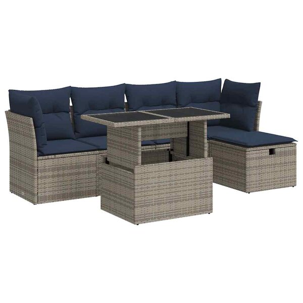 vidaXL Salon de jardin avec coussins 6 Pièces gris résine tressée acacia