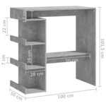 vidaXL Table de bar étagère de rangement Gris béton Bois d'ingénierie