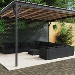 vidaXL Salon de jardin 12 Pièces avec coussins Résine tressée Noir