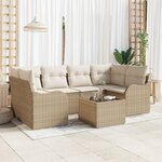 Ensemble de canapés de jardin 7 pièces avec coussins beige poly rotin