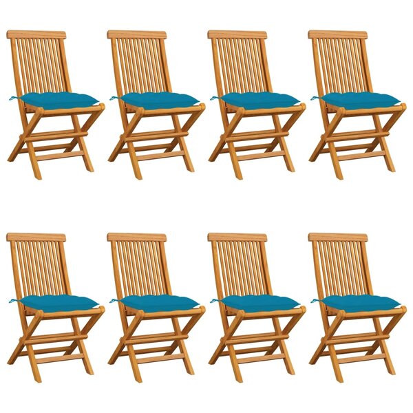 vidaXL Chaises de jardin avec coussins bleu clair lot de 8 Teck massif