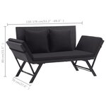 vidaXL Banc de jardin avec coussins 176 cm Noir Résine tressée