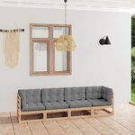 vidaXL Canapé 4 places de jardin avec coussins Bois de pin massif